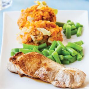 Pork with kumara mustard colcannon