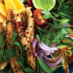 Crispy fish, mango and chilli salad