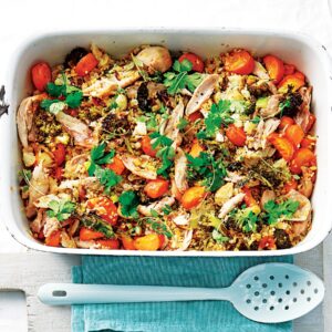 Roast chicken and vege freekeh pilaf