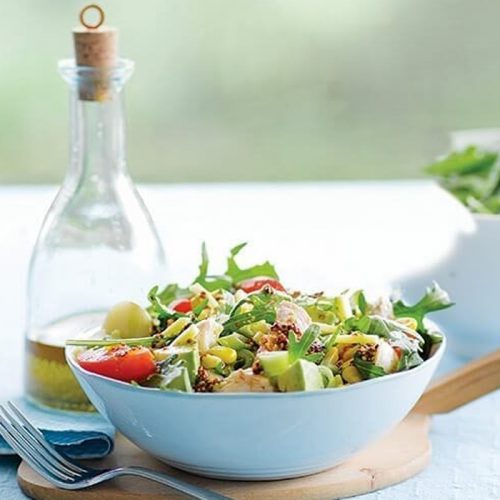 Chicken, corn and avocado salad