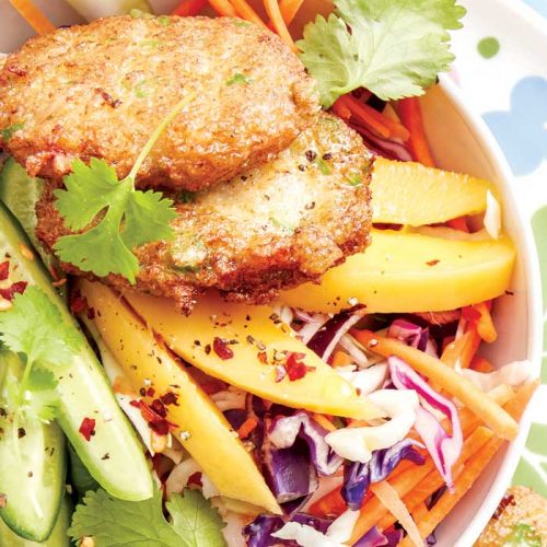 Thai-style fish cakes with mango slaw
